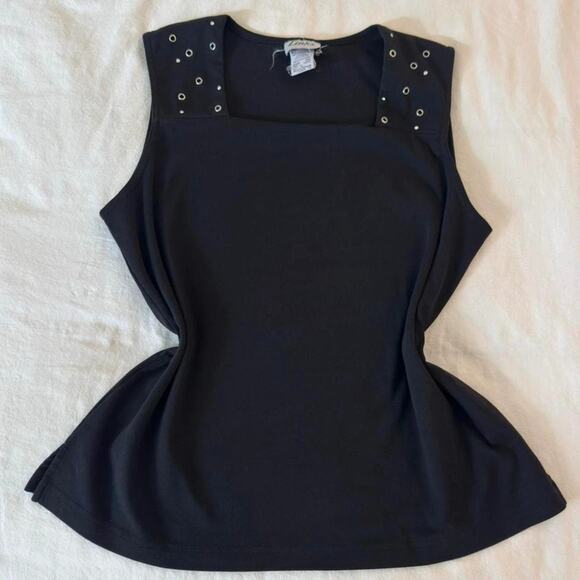 Links Tops - Vintage 2000s Black Silver Studded‎ Tank